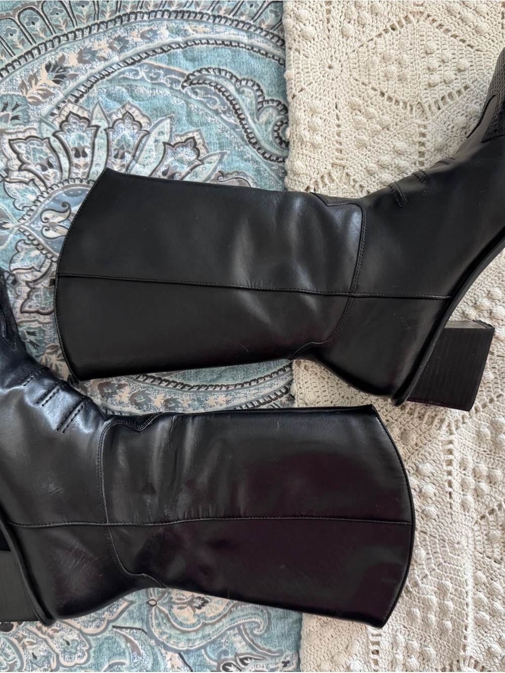 Harley-Davidson Black Leather Mid-Calf Heeled Boots 1980s
